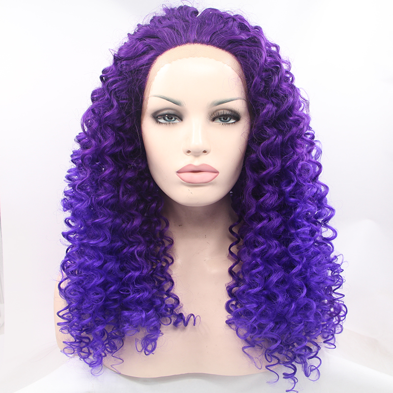 purple curly lace front wig