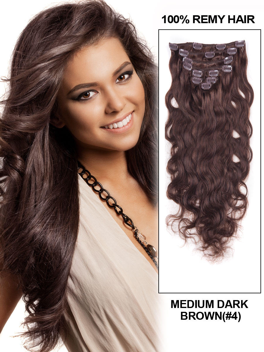 Inch 165g 4 Medium Brown Clip In Indian Remy Human Hair