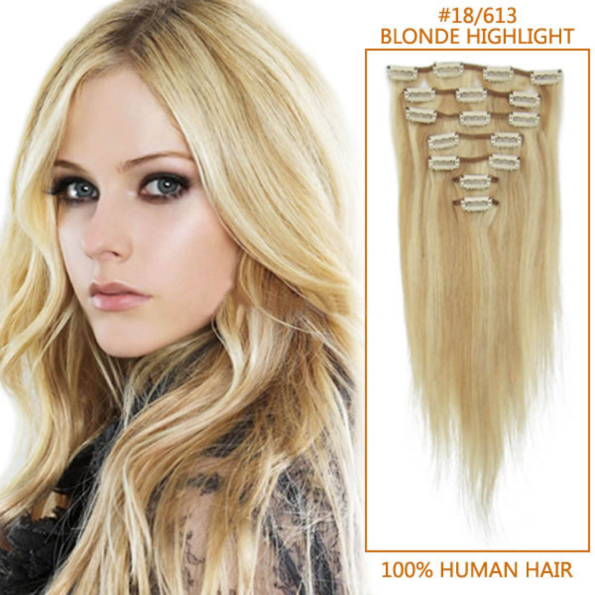 30 Inch 18 613 Blonde Highlight Clip In Remy Human Hair