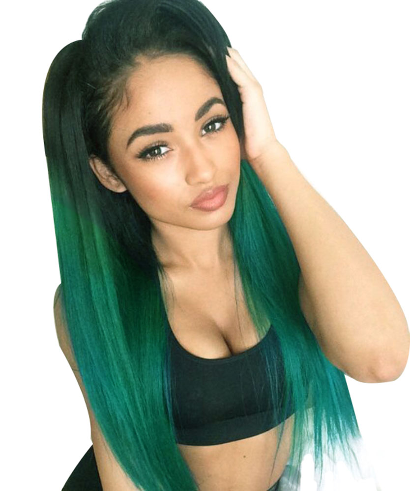 green ombre lace front wig