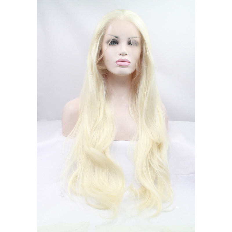 Long Blonde Wavy Synthetic Glueless Lace Front Wig