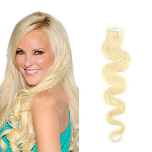 34 Inch 60 White Blonde Tape In Hair Extensions Body Wave 20 Pcs