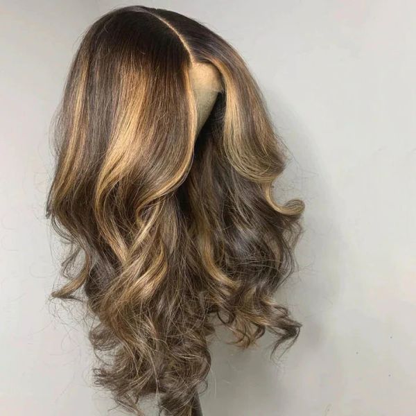 Balayage brown highlight top h.d lace wig