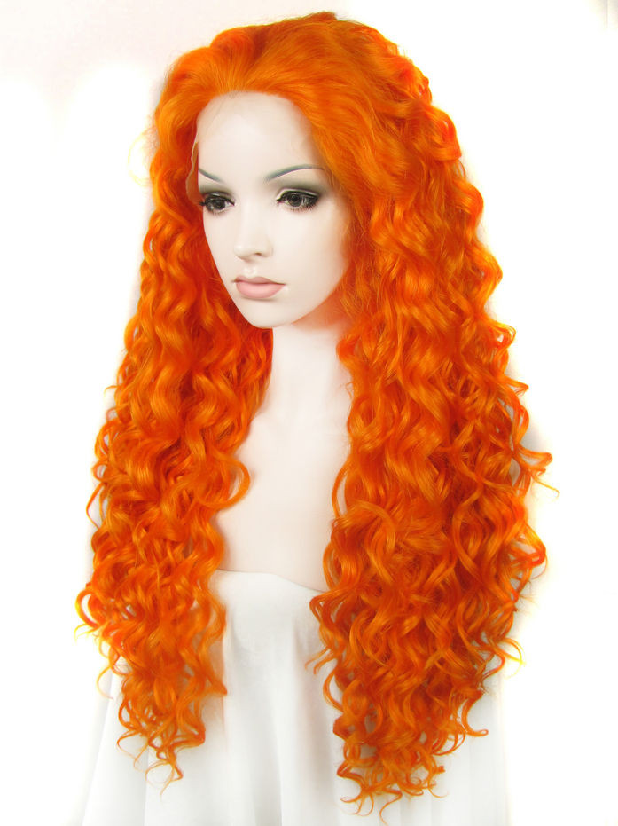 orange long curly wig