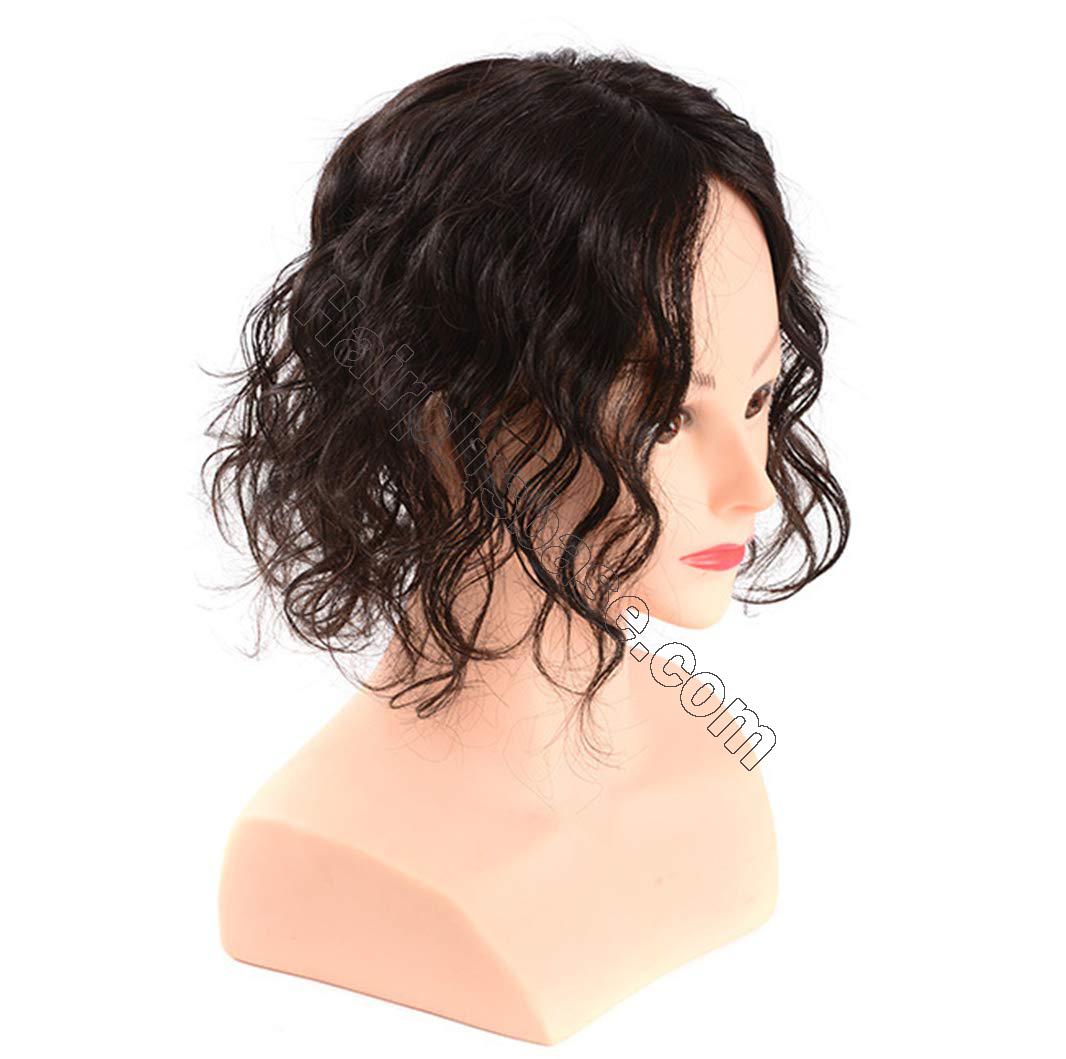 Curly Human Hair Wiglet Hairpieces for Thinning Hair, 9x14cm Silk Base