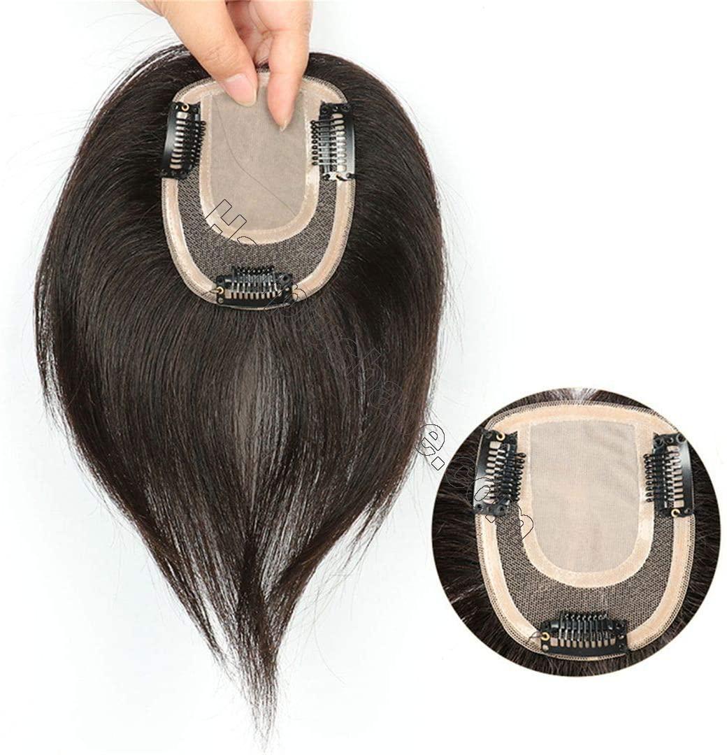 Straight Real Human Hair Clips in Hair Topper for Women with Hair Loss ...